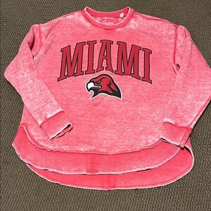 Miami University Pressbox Coral Red Patterned Crewneck